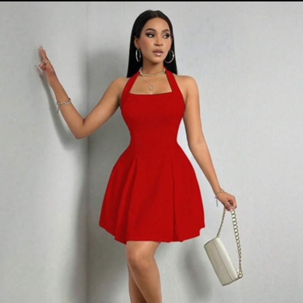 SHEIN SXY Solid Backless Halter Neck Dress L (8/10)